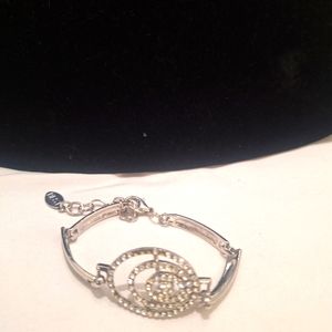 BEST Raised Dainty Swirl Bracelet W/Rhinestones, Silvertone 8"